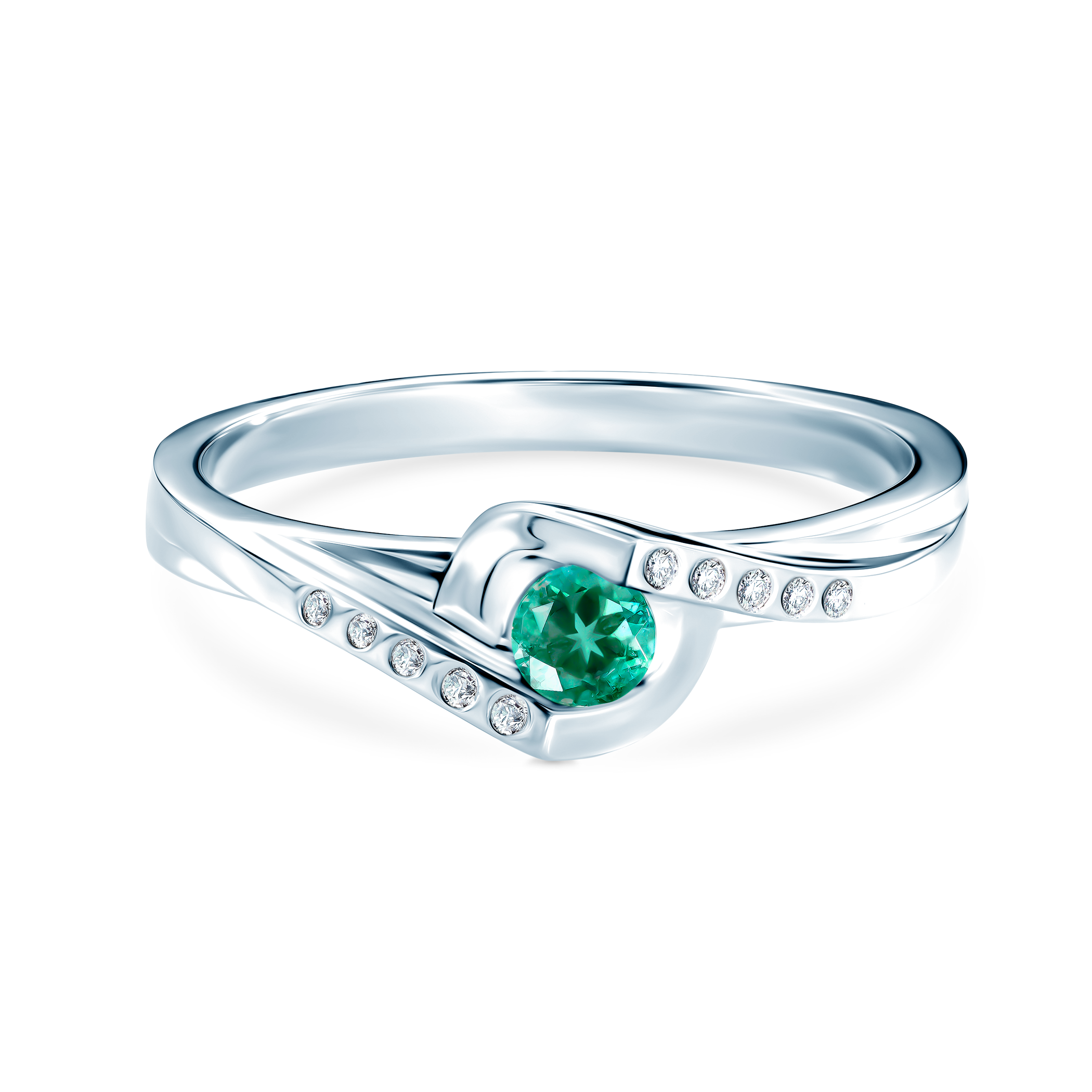 Pierścionek Secret Garden: białe złoto, szmaragd