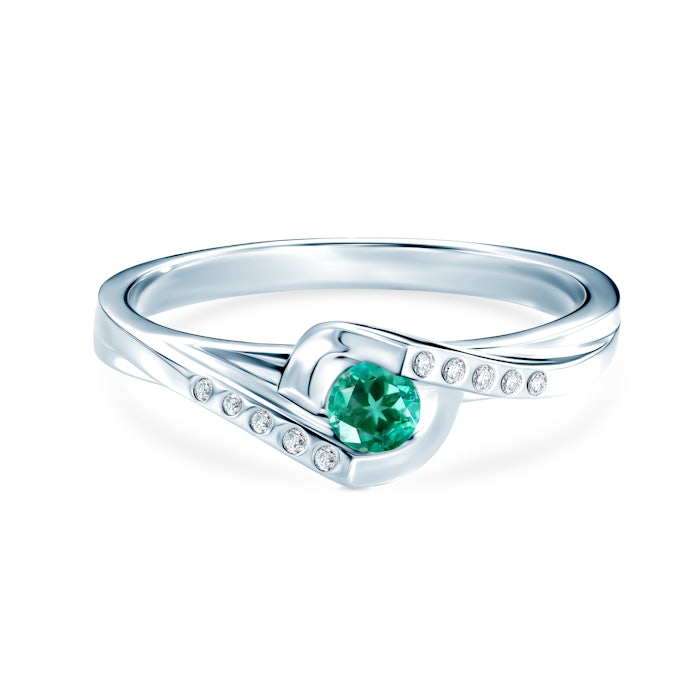 Prsteň Secret Garden: biele zlato, smaragd
