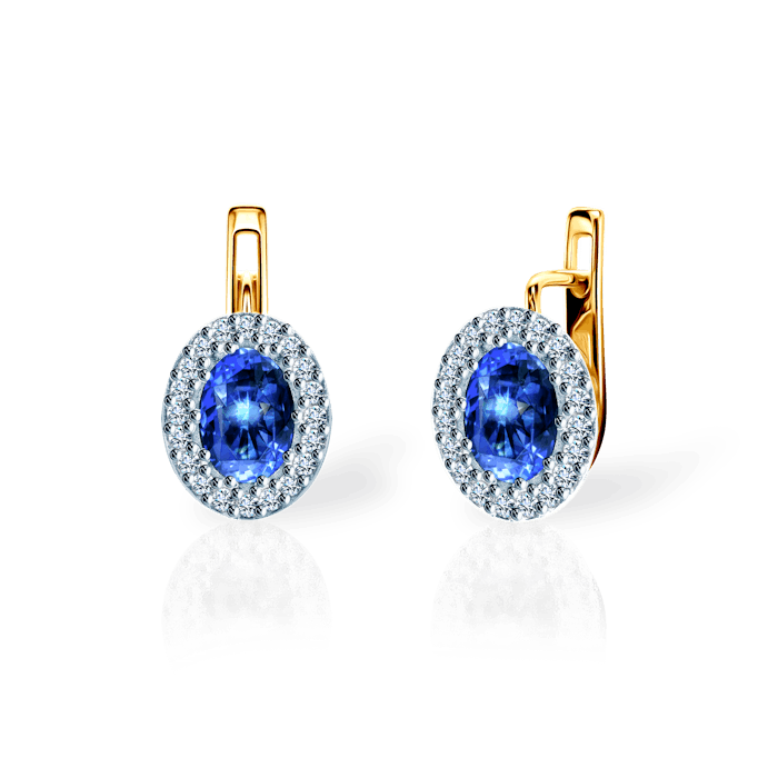 Náušnice SAVICKI: dvojfarebné zlato, modré zafíry, diamanty
