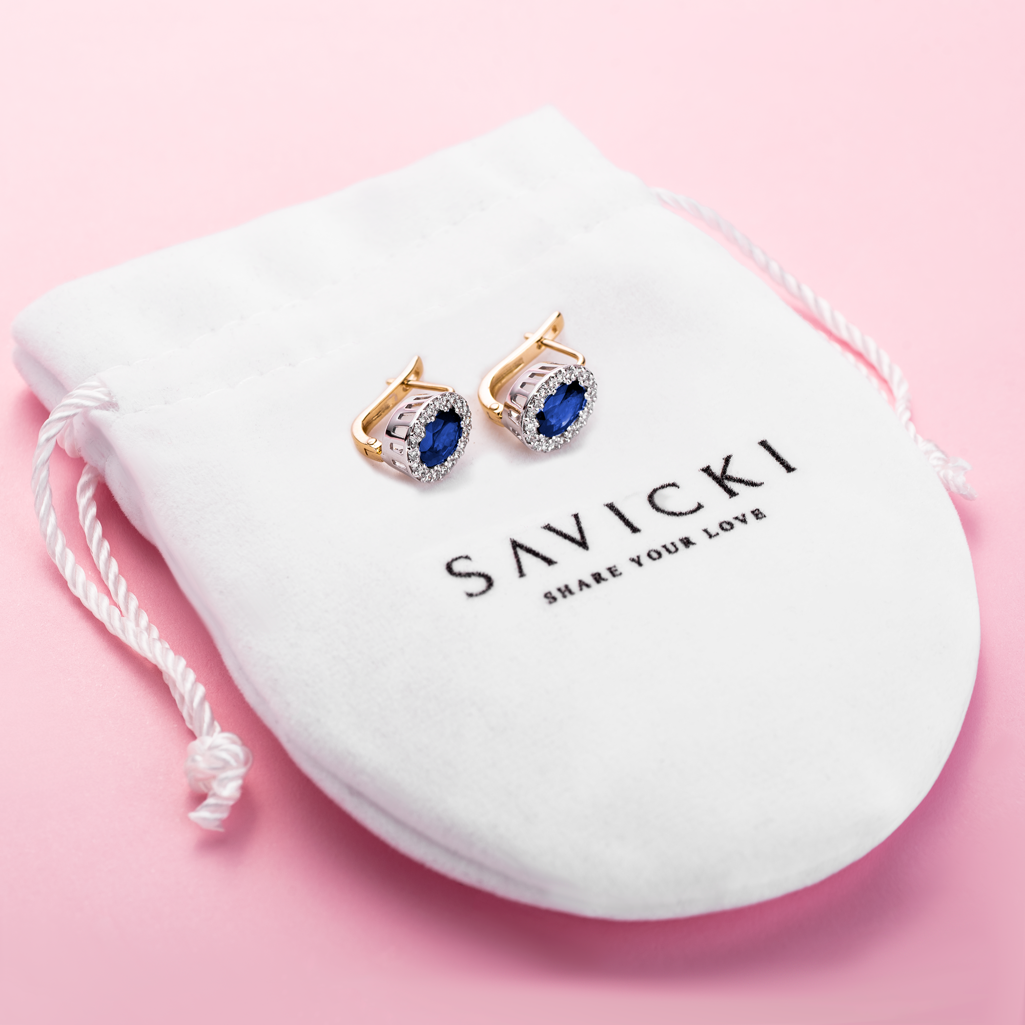 Ohrringe Savicki: Zweifarbiges Gold, Blauer Saphire, Diamanten - 4