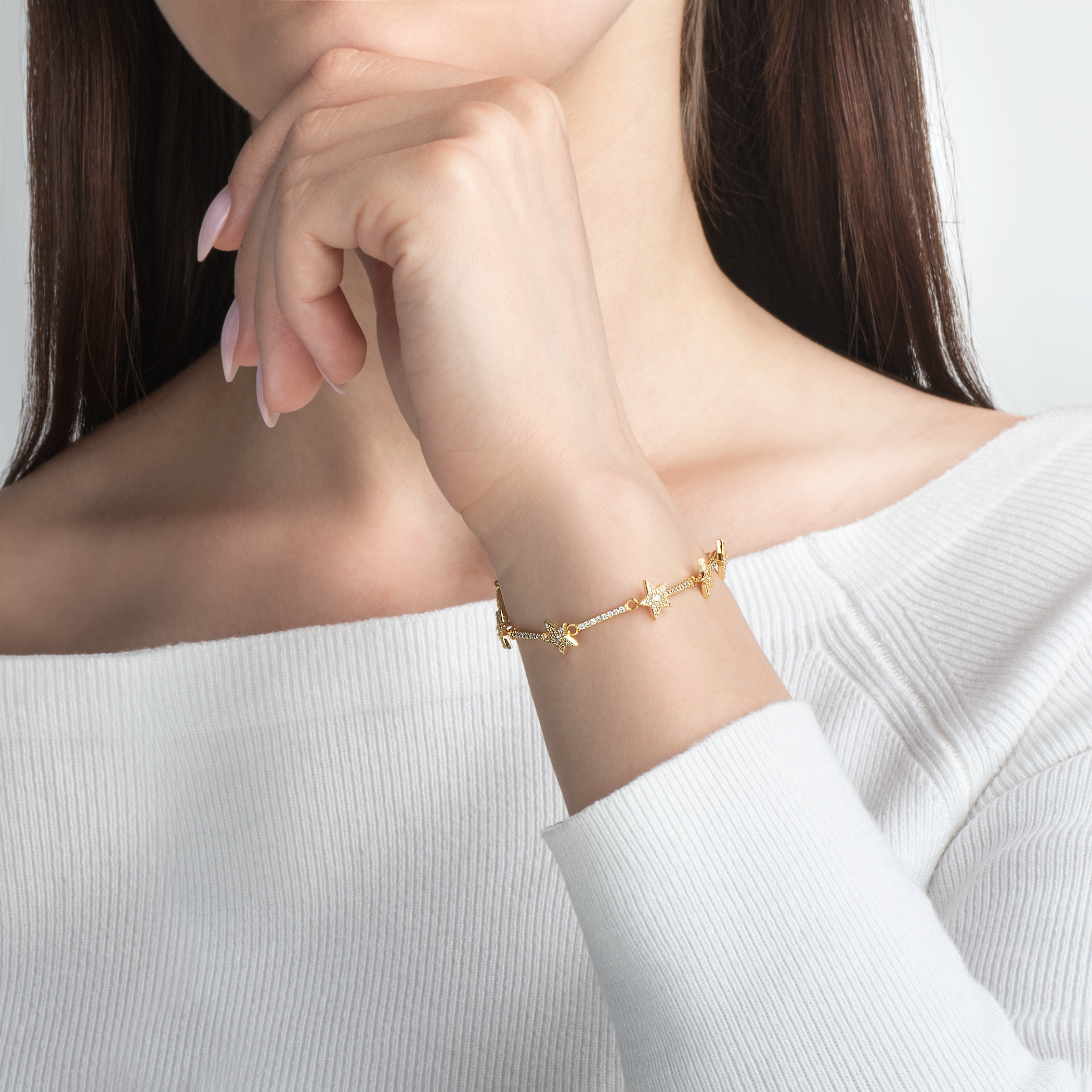 Bransoletka gwiazdki celebrytka Savicki: srebrna pozłacana, cyrkonie - 4