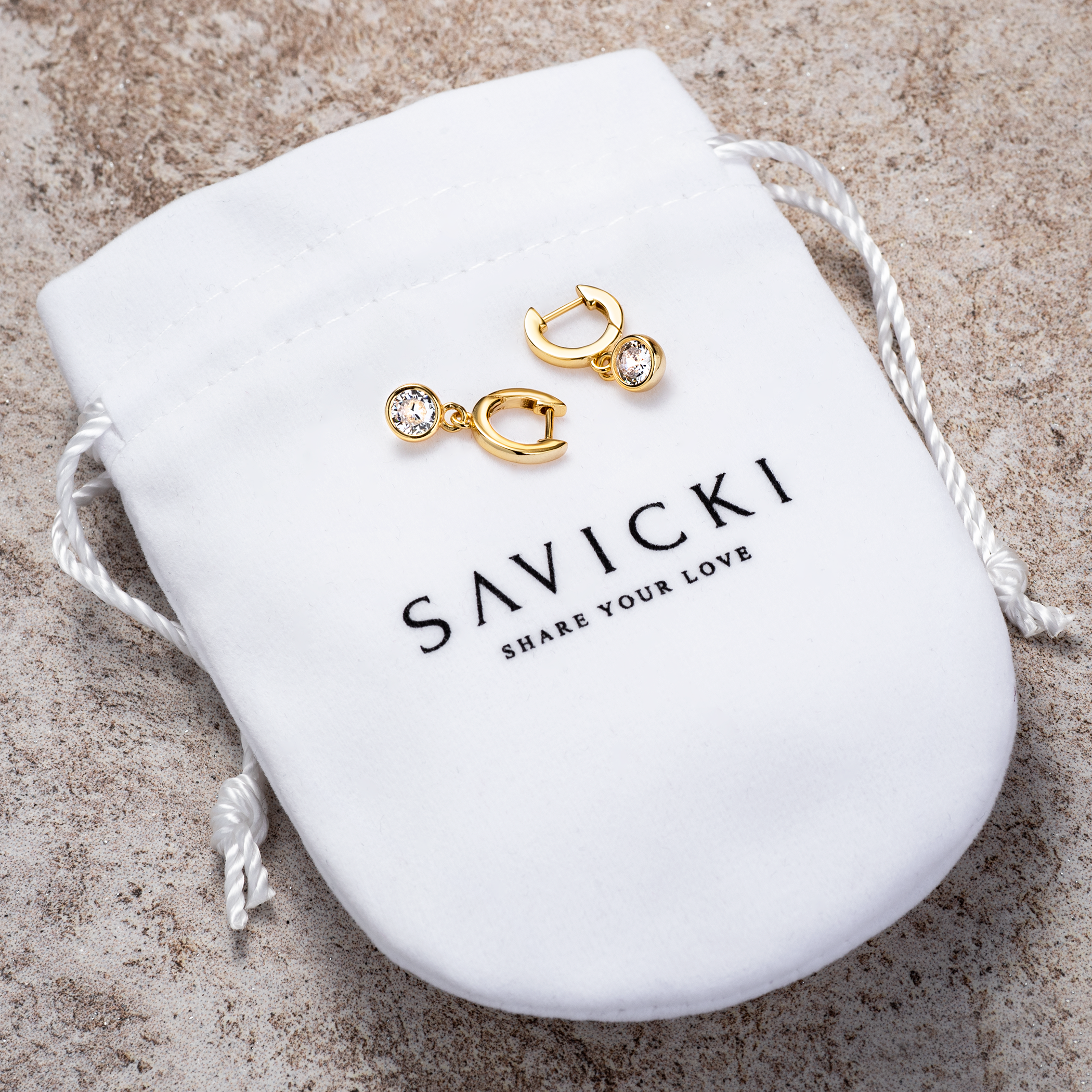 Kolczyki koła Savicki: srebrne pozłacane, cyrkonie - 3