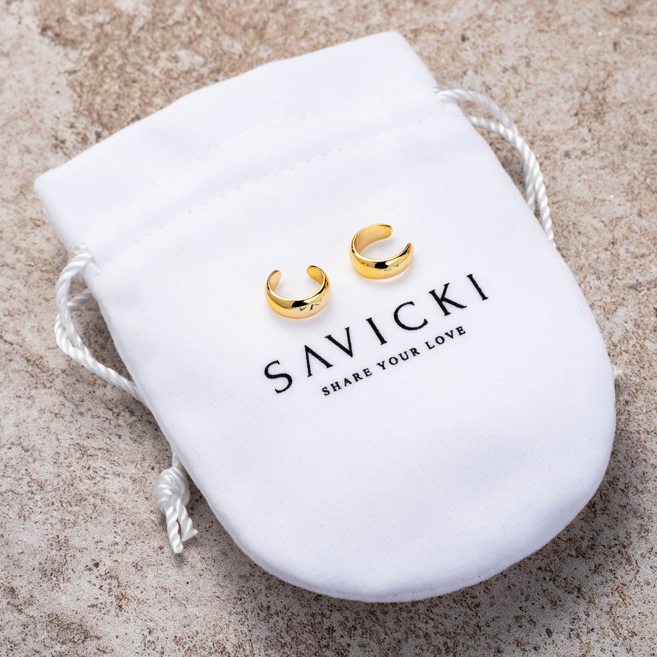 Kolczyki nausznice Savicki: srebrne pozłacane - 3