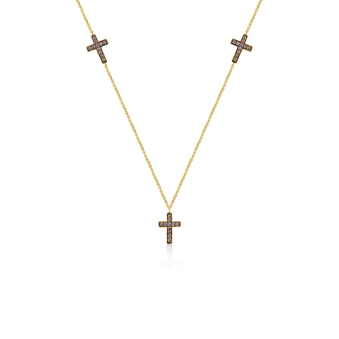 Naszyjnik krzyżyk Savicki: srebrny pozłacany, cyrkonie