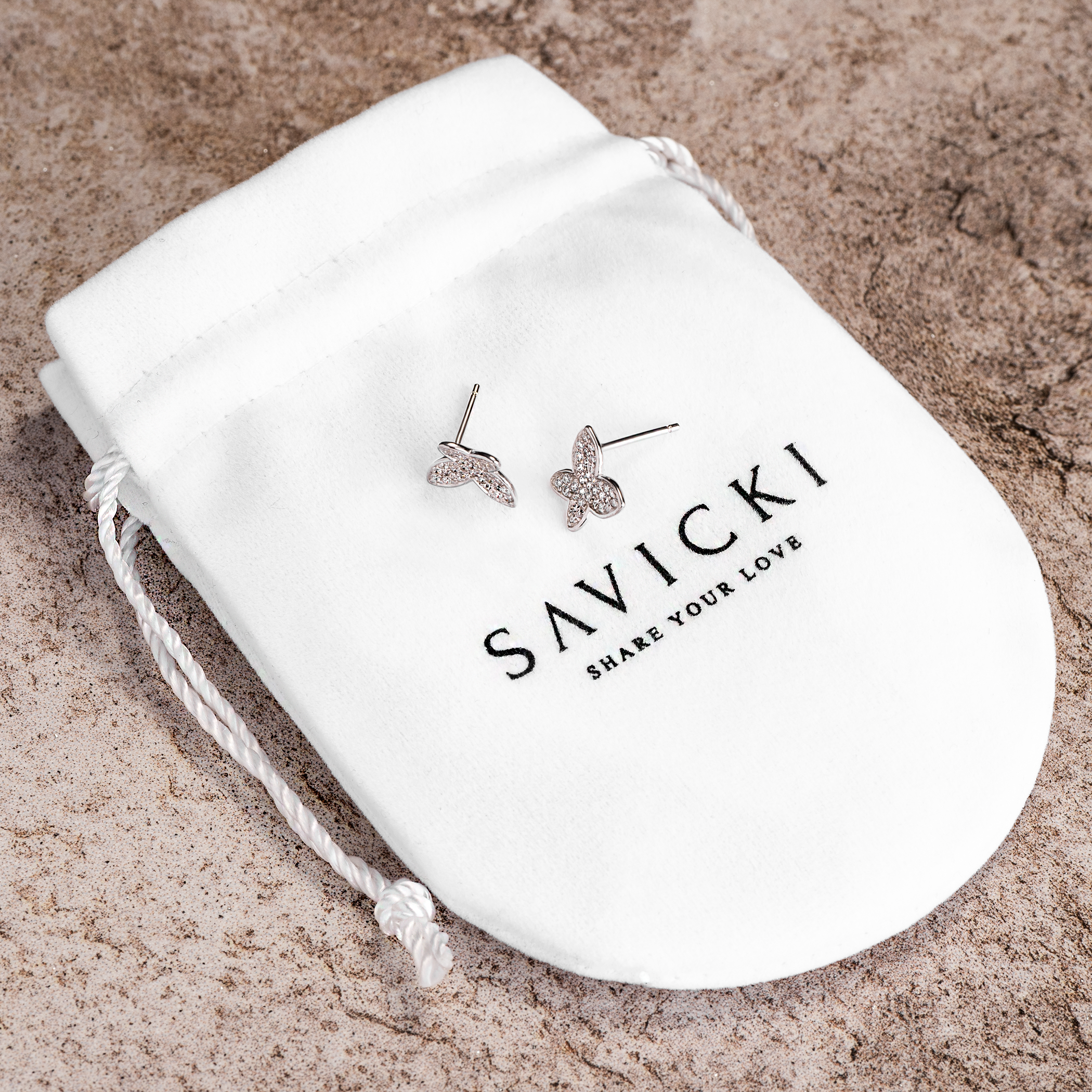 Kolczyki motylki Savicki: srebrne, cyrkonie