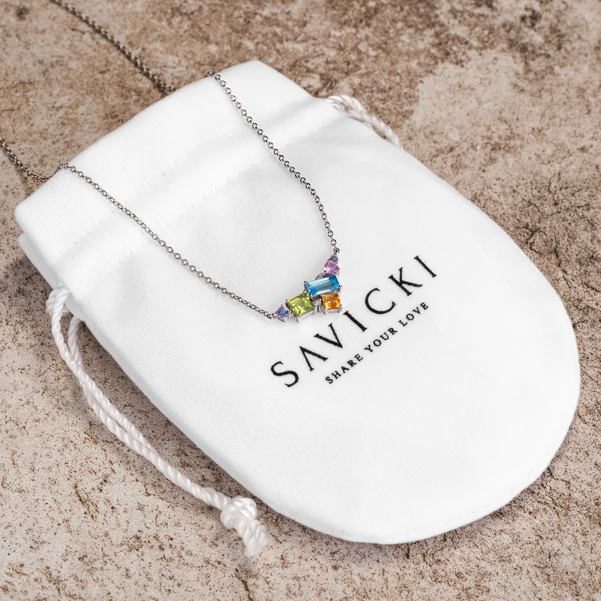 Naszyjnik Savicki: srebrny, topaz, perydot, cytryn, cyrkonie - 3