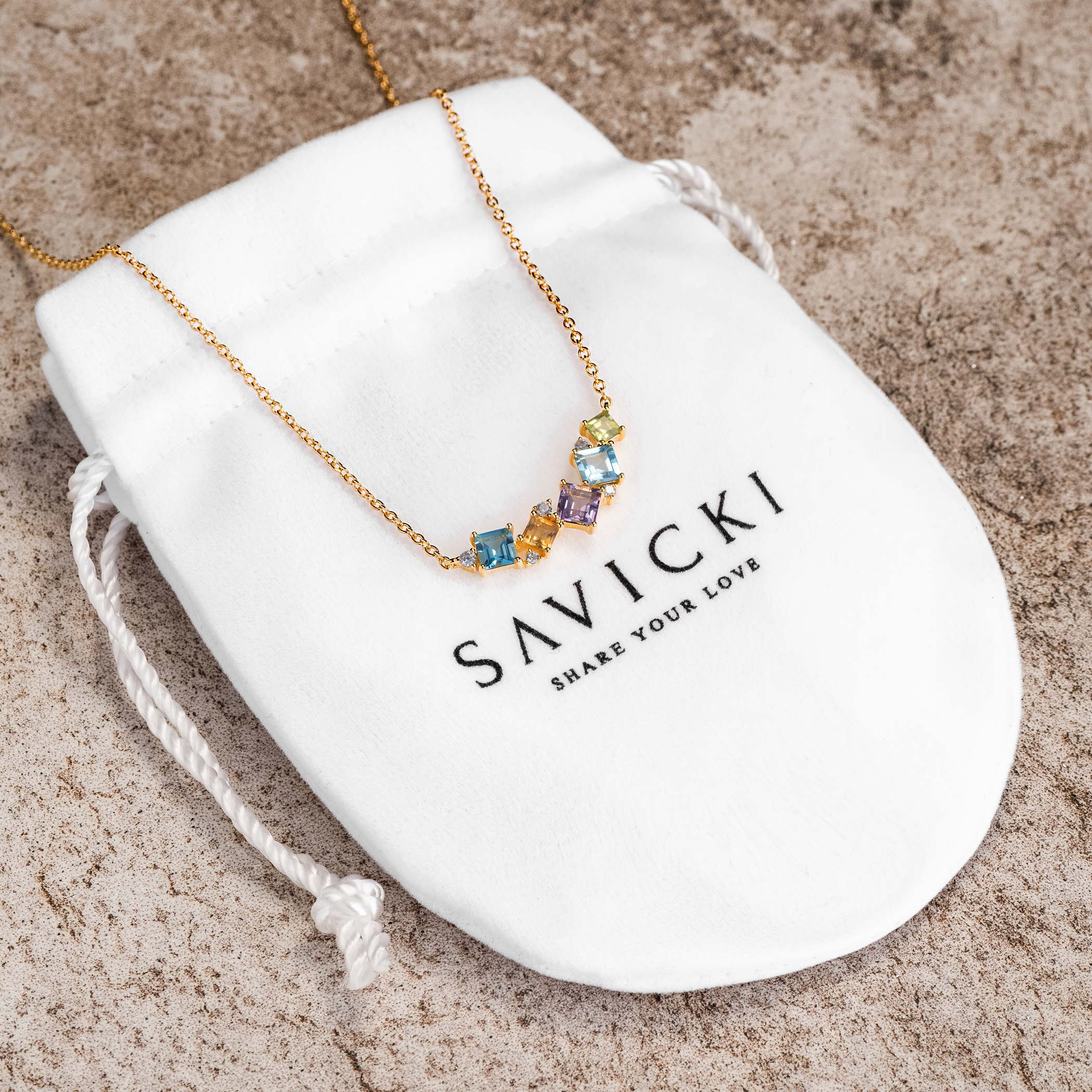 Halskette Savicki: Silber Vergoldet, Amethyst, Topasy, Peribist, Citrin , Zirkonia