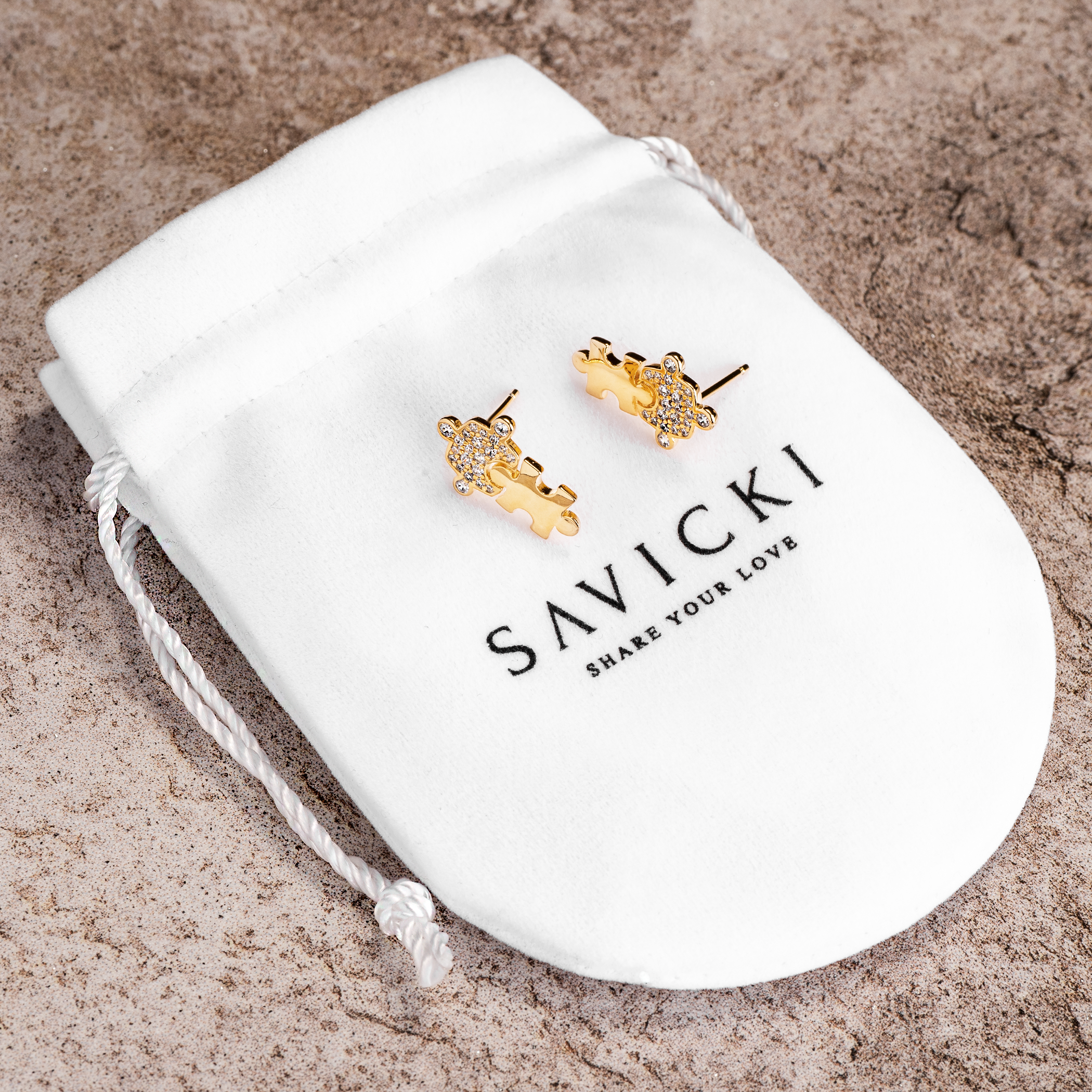 Kolczyki puzzle Savicki: srebrne pozłacane, cyrkonie - 3