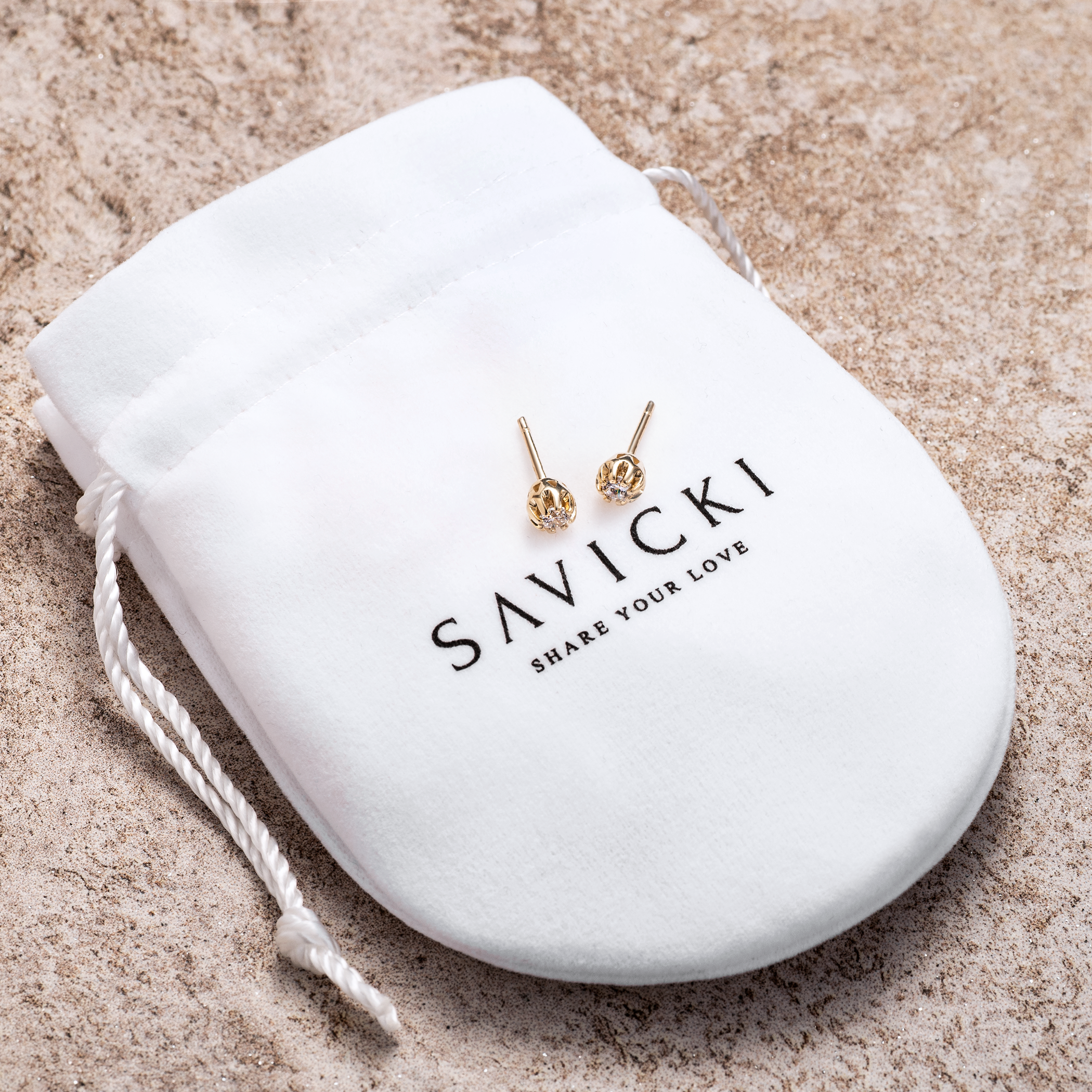 Kolczyki kulki  Savicki: złote, cyrkonie - 4