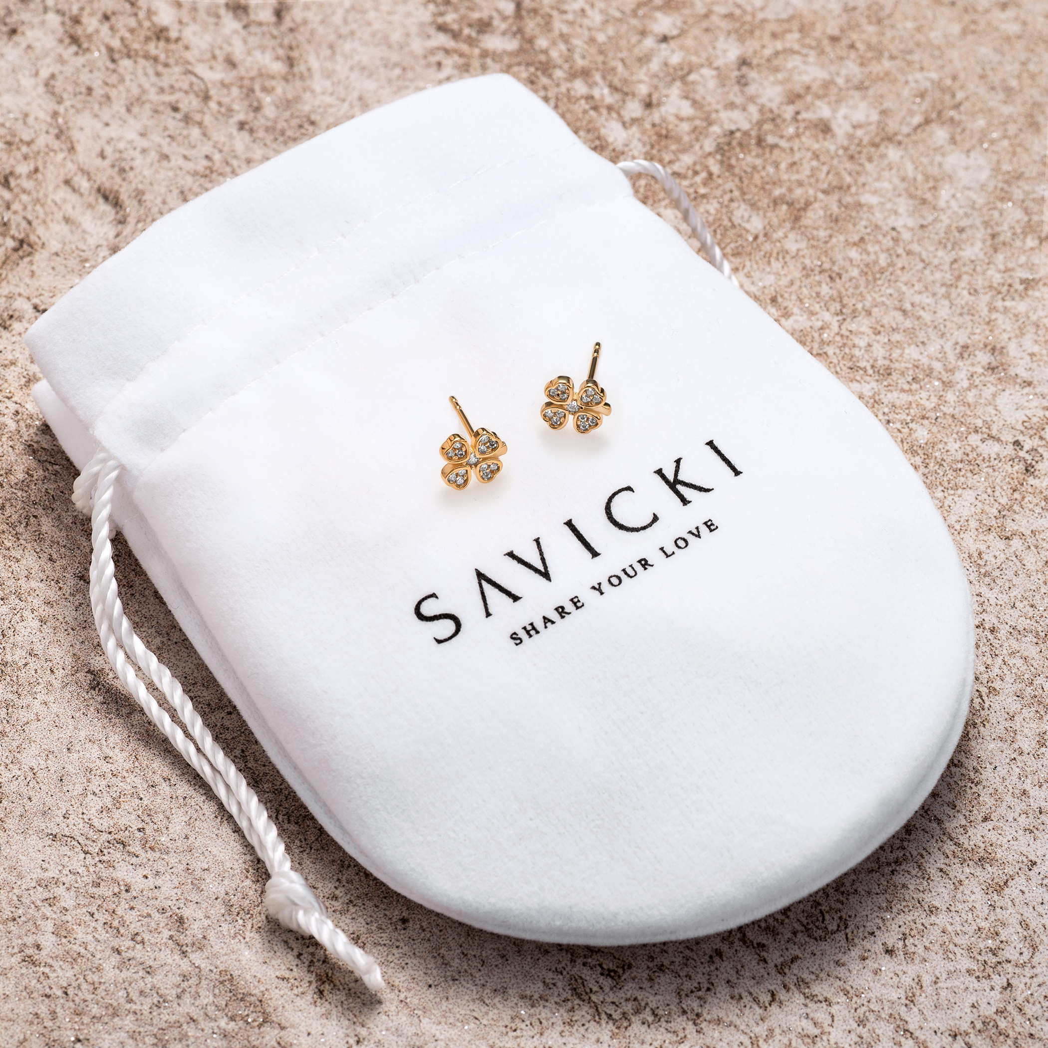 Kolczyki koniczynki Savicki: złote, cyrkonie - 4