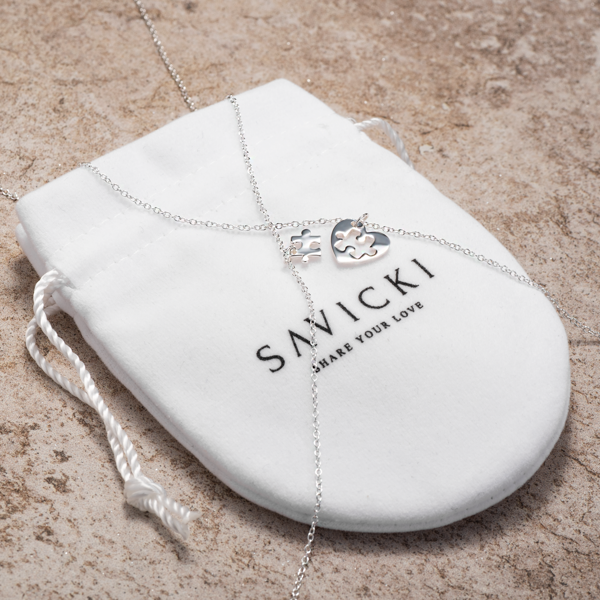 Naszyjnik dla par puzzle i serce Savicki: srebrny - 3