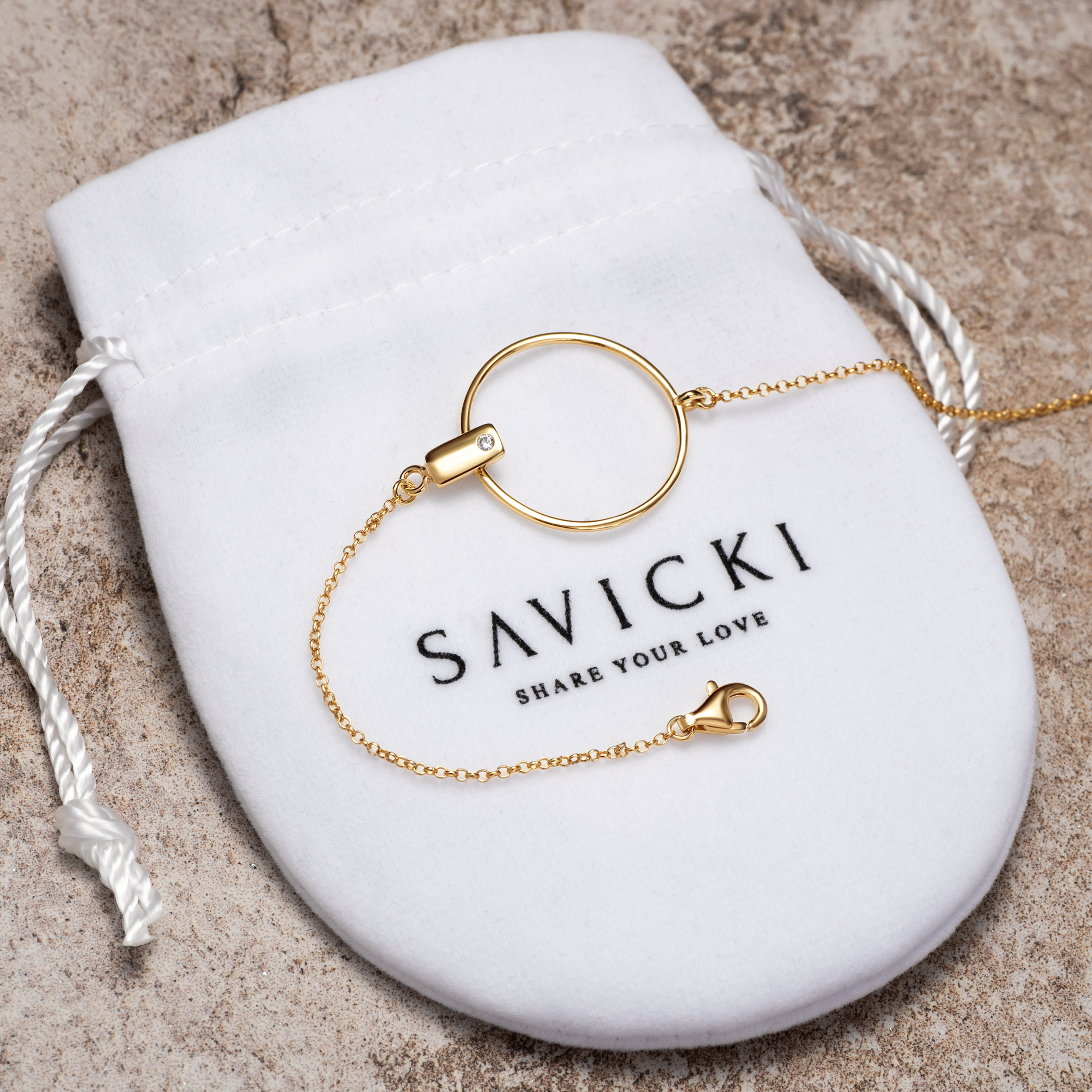 Bransoletka koło Savicki: srebrna pozłacana, cyrkonia - 4