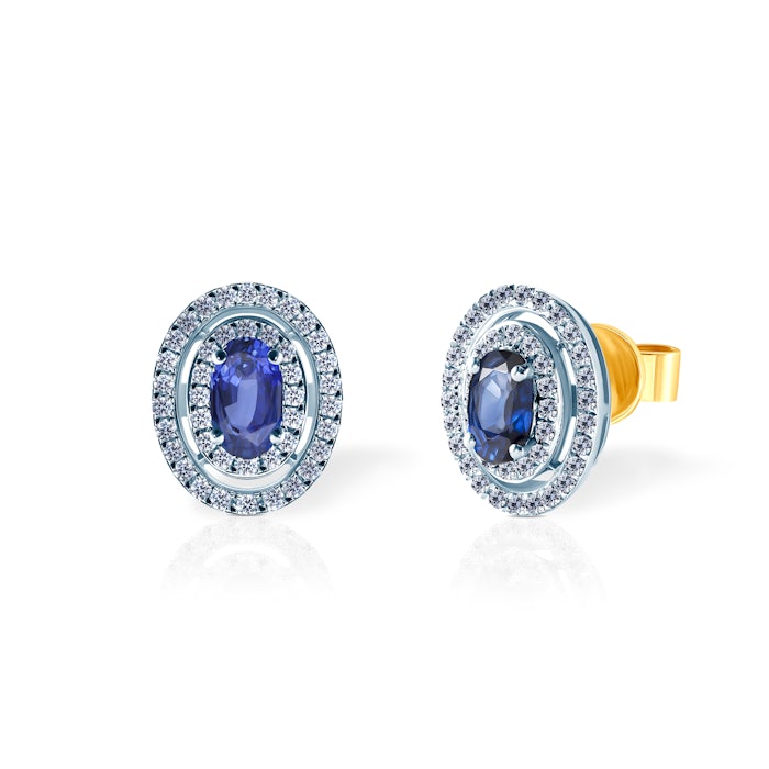 Earrings Savicki: gold, diamonds, blue sapphire