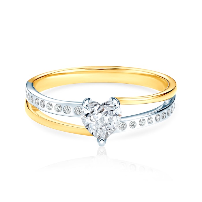 Side-Stone Engagement Ring: two colour gold, diamonds