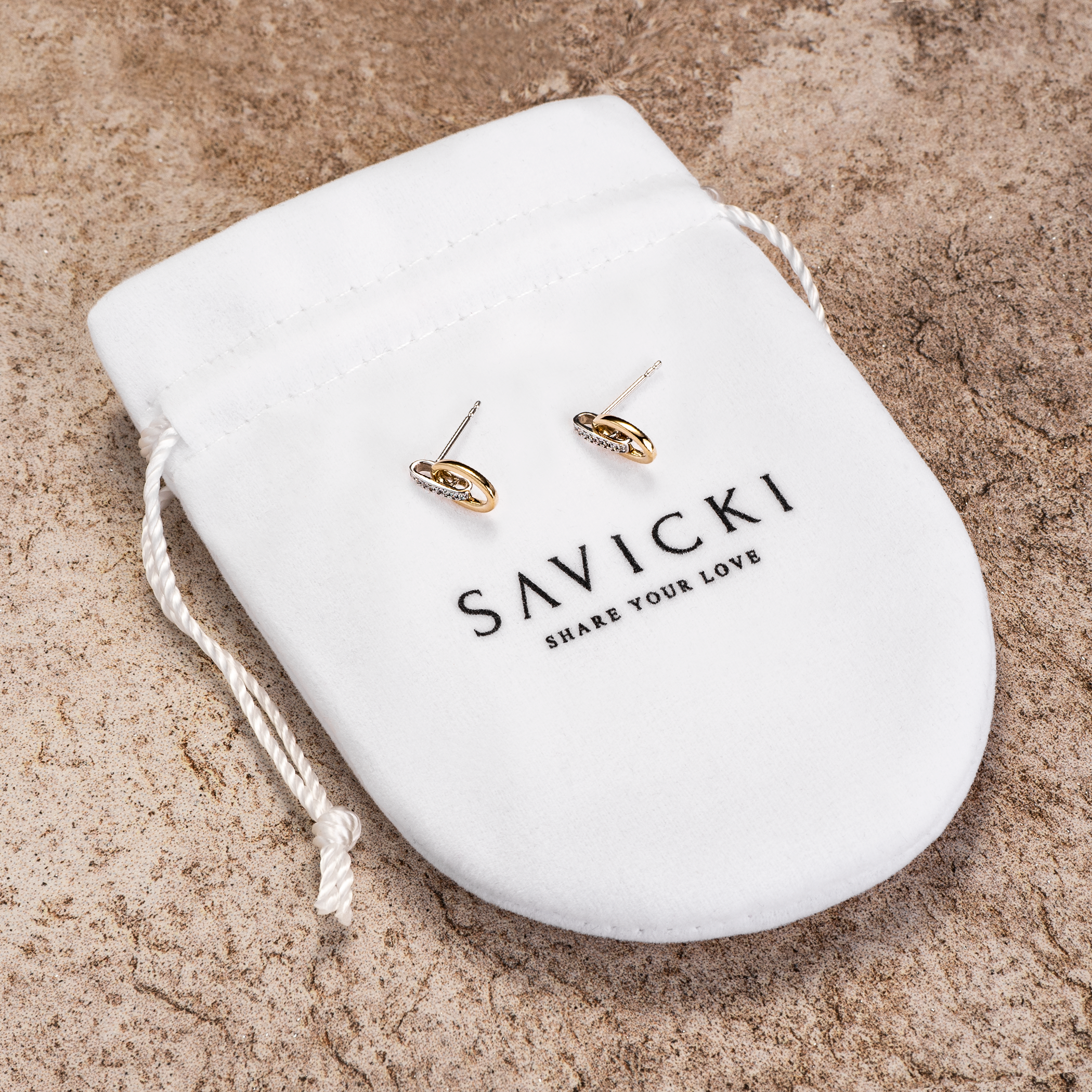 Kolczyki Savicki: dwukolorowe złoto, diamenty - 3