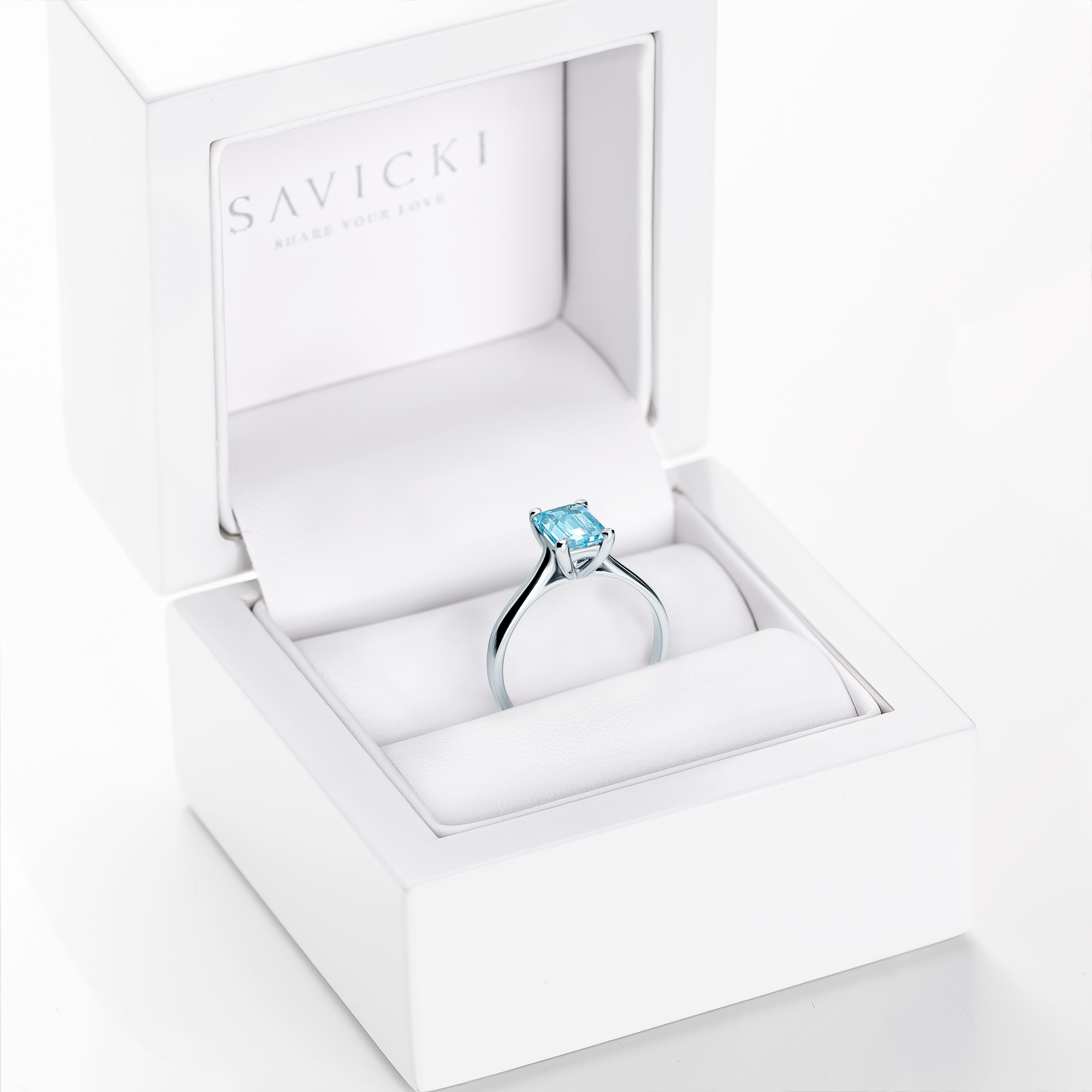 Verlobungsring SAVICKI: Weißgold, Aquamarin
