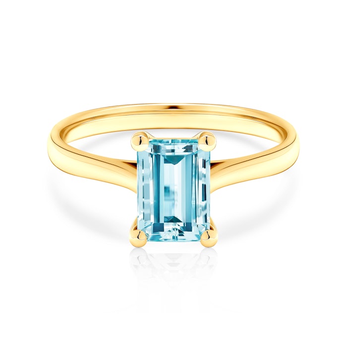 Zásnubný prsteň: žlté zlato, akvamarín