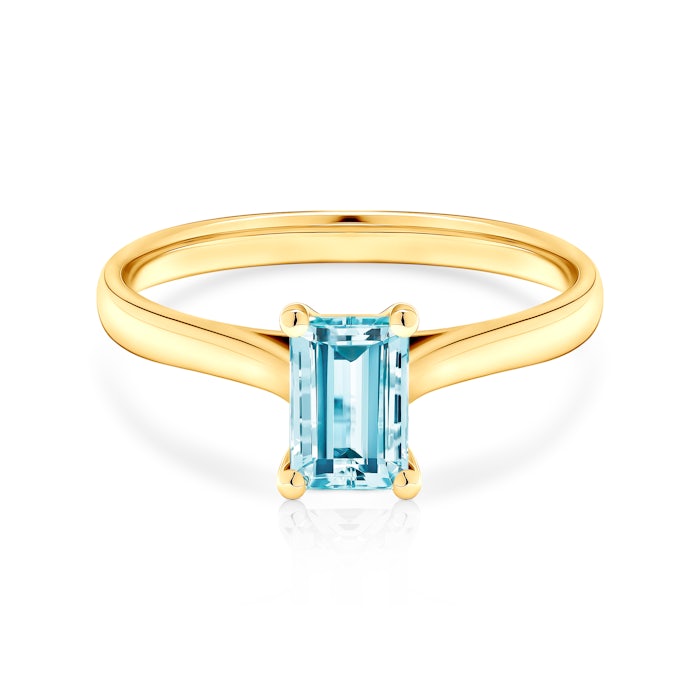 Zásnubný prsteň: žlté zlato, akvamarín