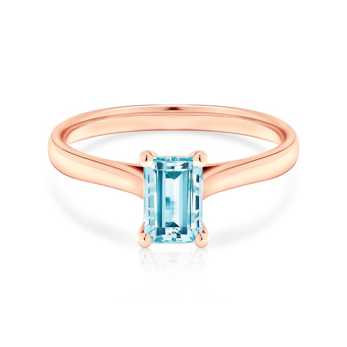 Pierścionek zaręczynowy SAVICKI: różowe złoto, akwamaryn