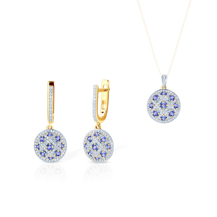 Komplet biżuterii Savicki: dwukolorowe złoto, tanzanity, diamenty