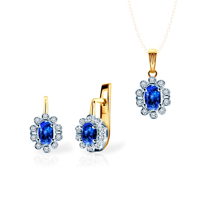 Sada šperků SAVICKI: dvoubarevné zlato, modré safíry, diamanty