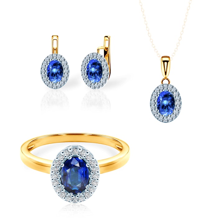 Sada šperků SAVICKI: dvoubarevné zlato, modré safíry, diamanty