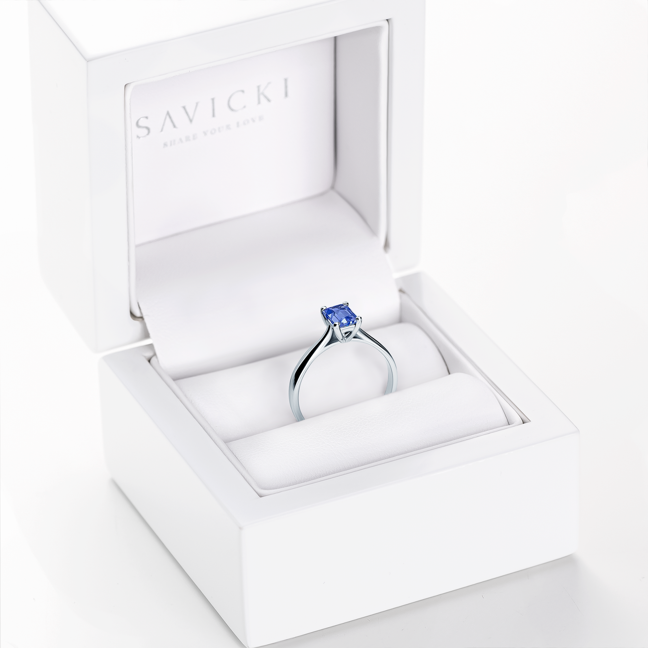 Pierścionek zaręczynowy SAVICKI: białe złoto, tanzanit