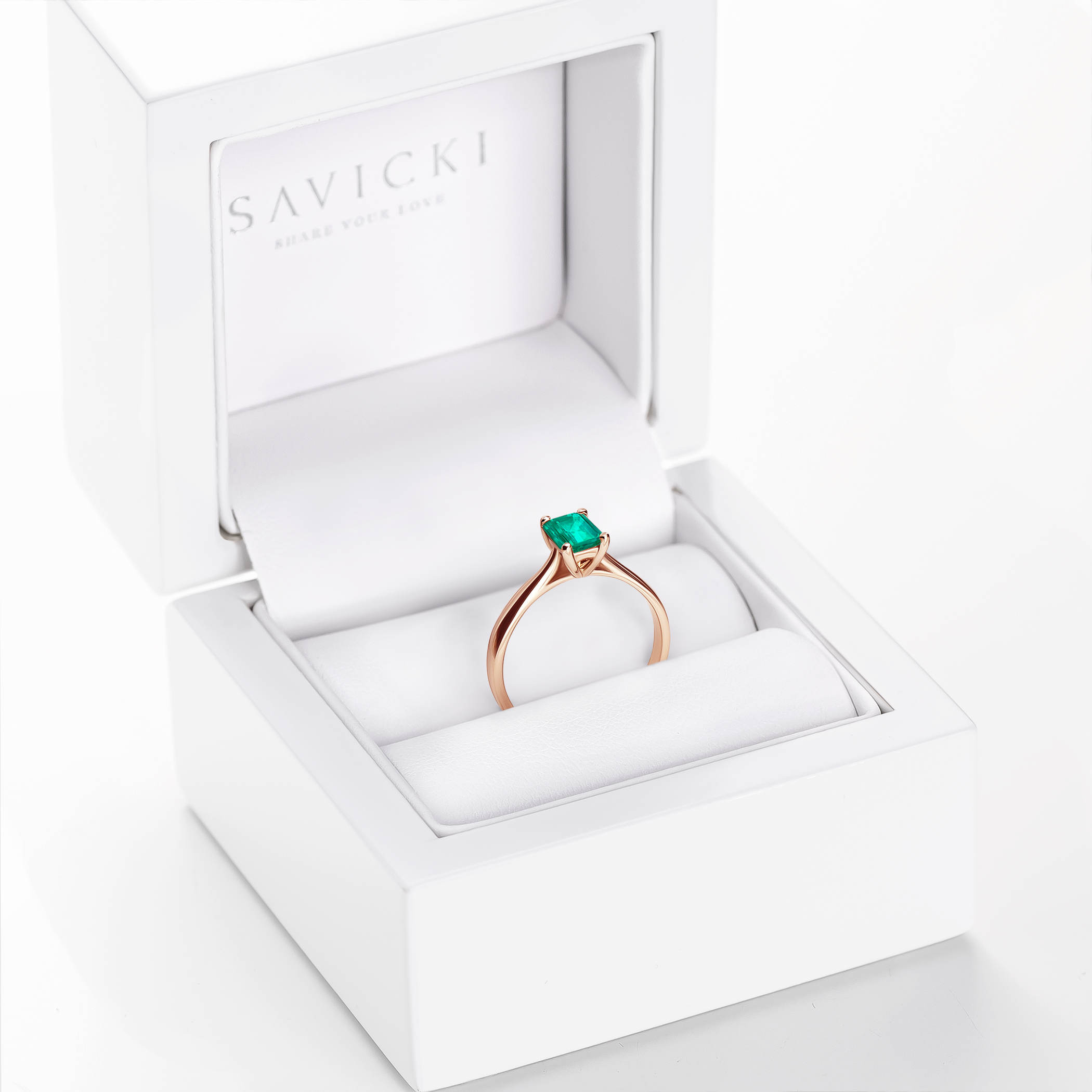 Pierścionek zaręczynowy SAVICKI: różowe złoto, szmaragd