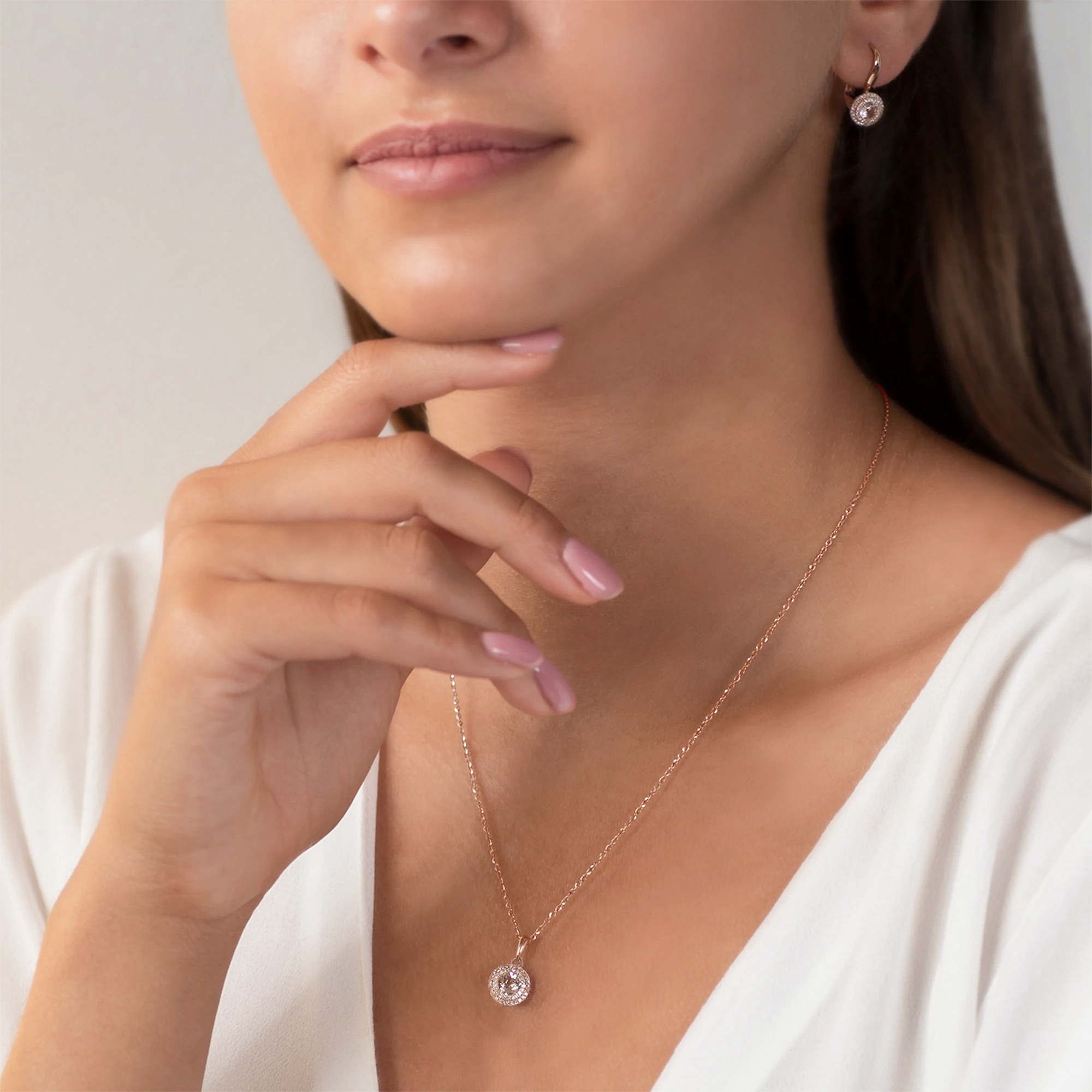 Komplet biżuterii Savicki: różowe złoto, morganity, diamenty - 3