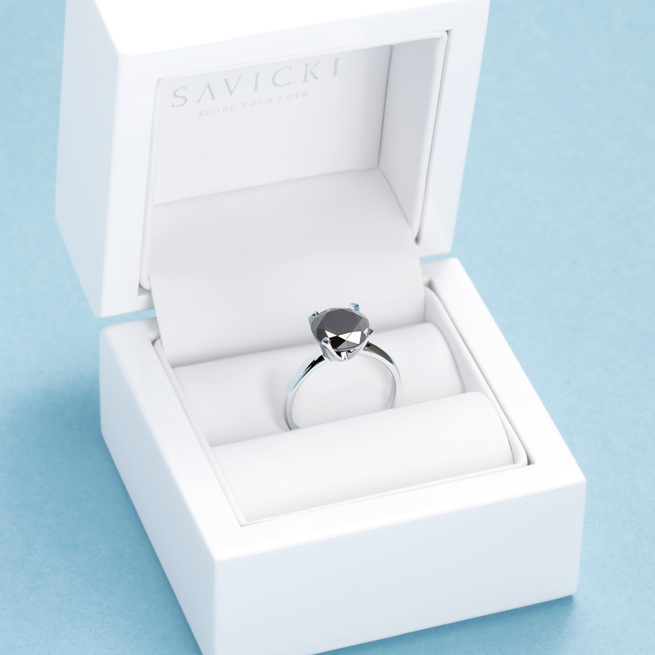 Verlobungsring Savicki: Weißgold, Schwarz Diamant