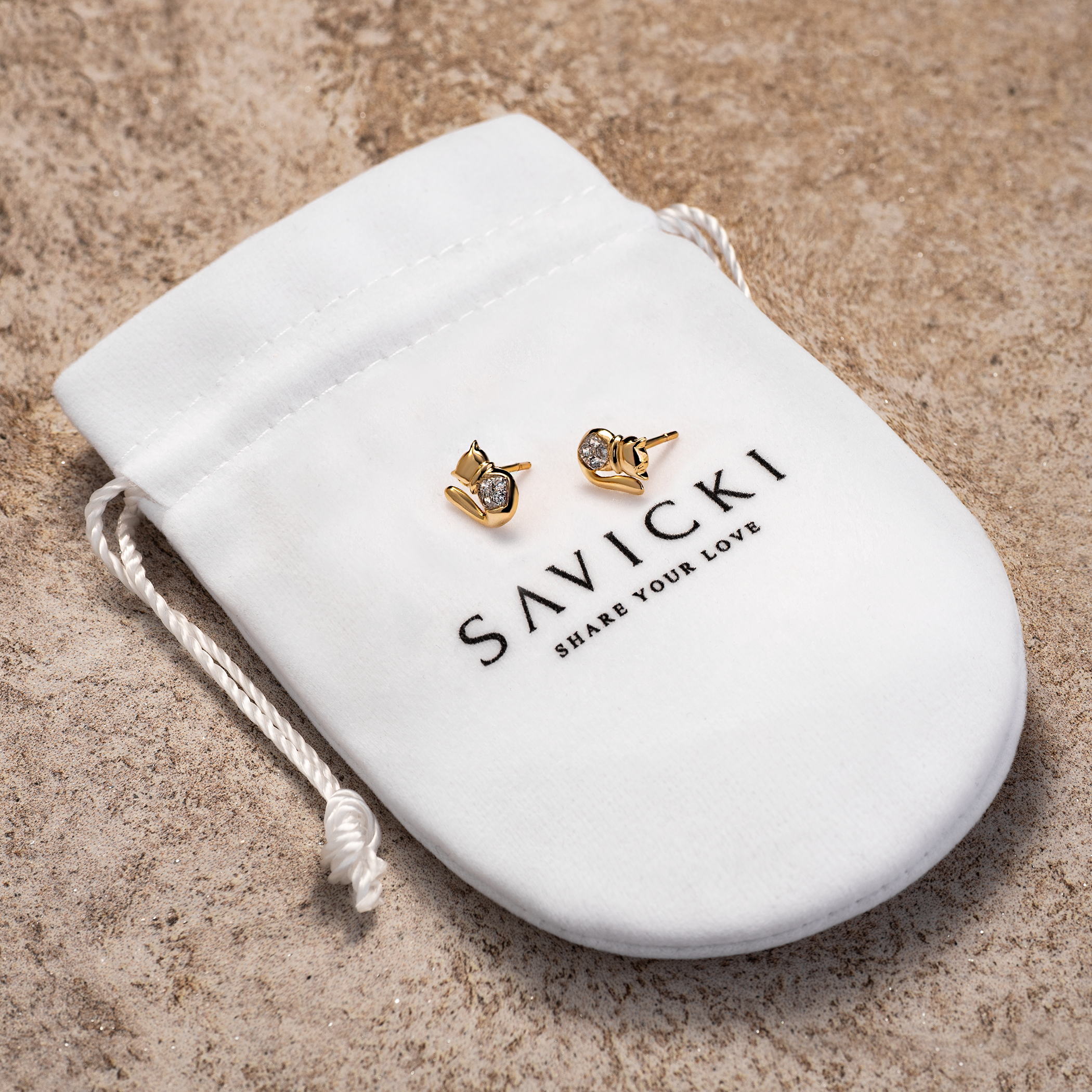 Kolczyki koty Savicki: złote, cyrkonie - 3