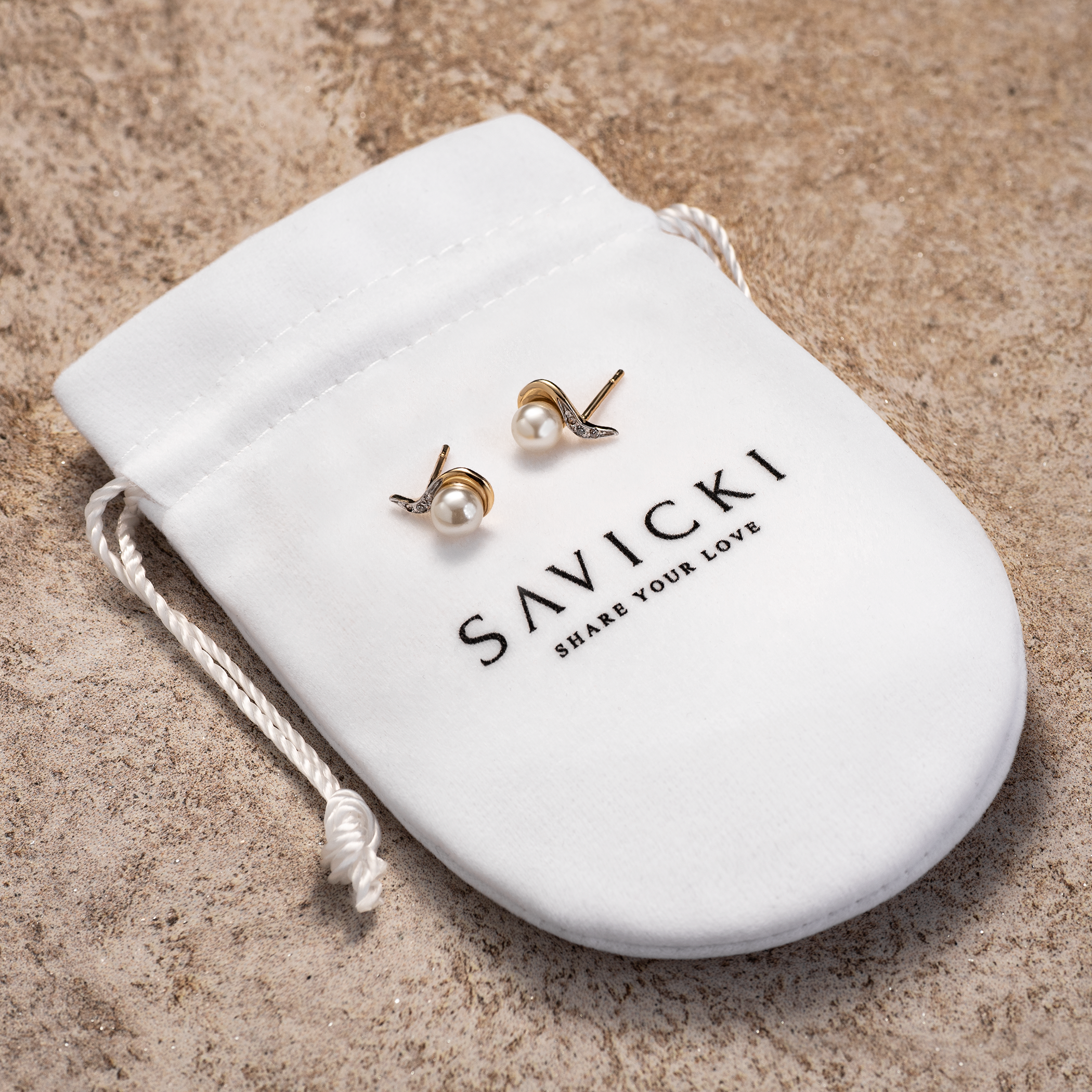 Kolczyki Savicki: złote, cyrkonie, perły - 3