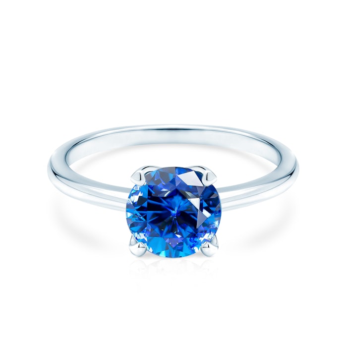 Pierścionek zaręczynowy SAVICKI: białe złoto, niebieski szafir