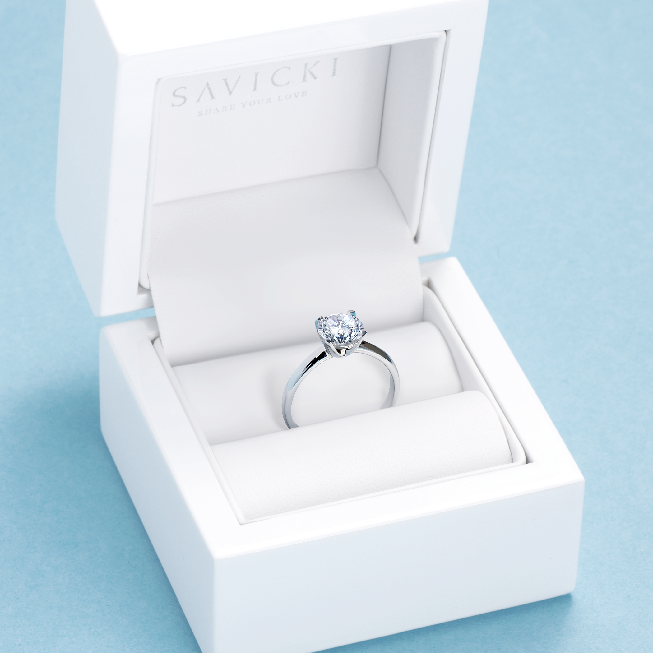 Verlobungsring Savicki: Weißgold, Weißer Saphir
