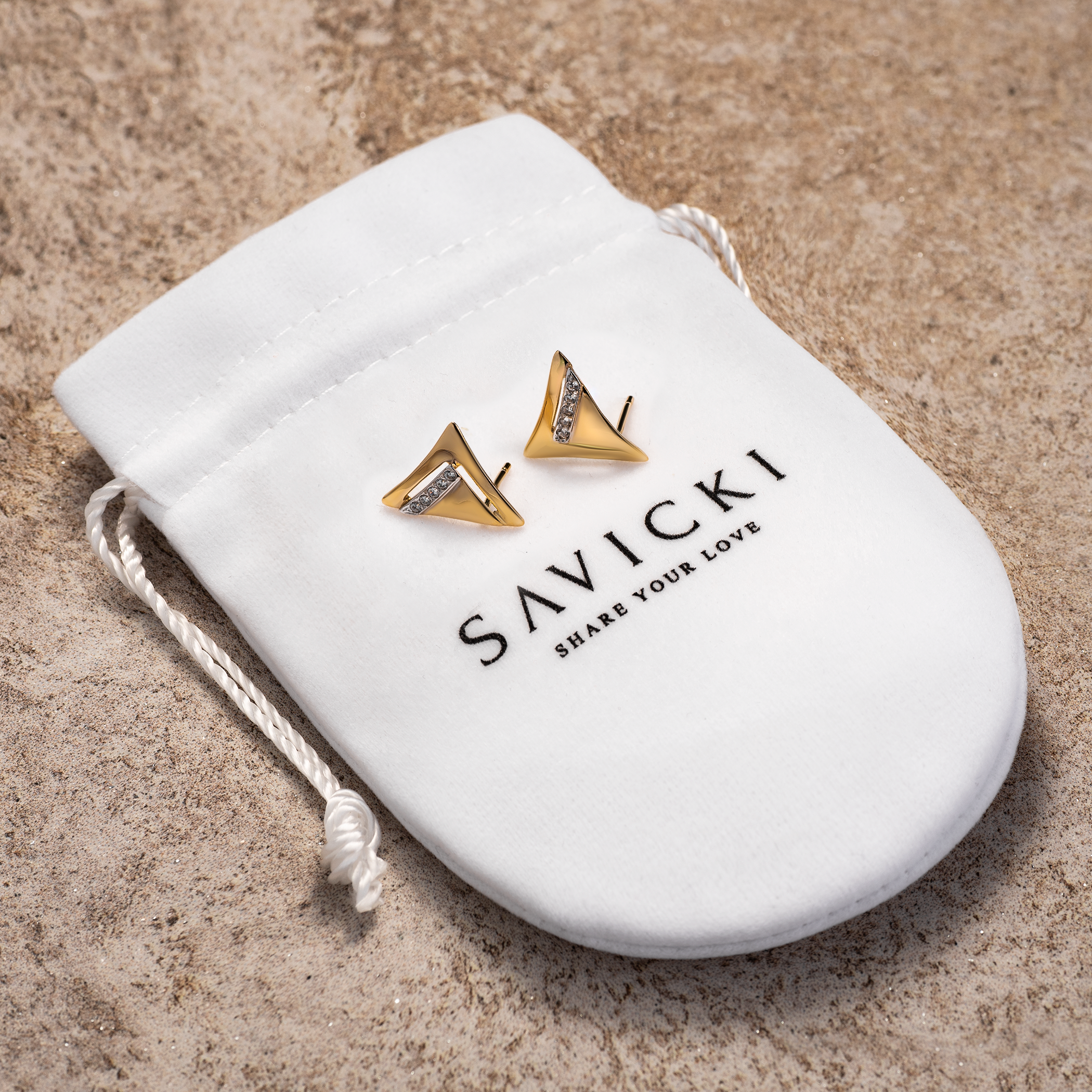 Ohrringe Dreieck: Gold, Zirkonia - 3