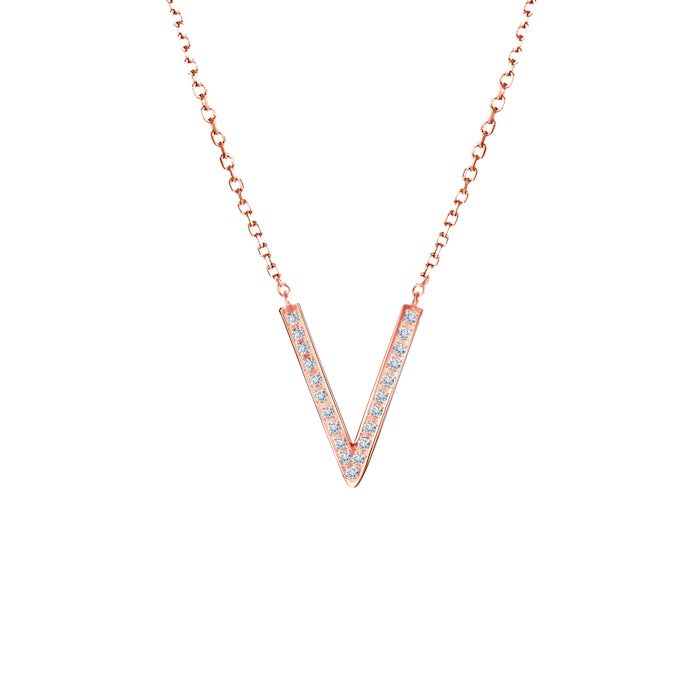 Náhrdelník SAVICKI s písmenem V: růžové zlato, diamanty