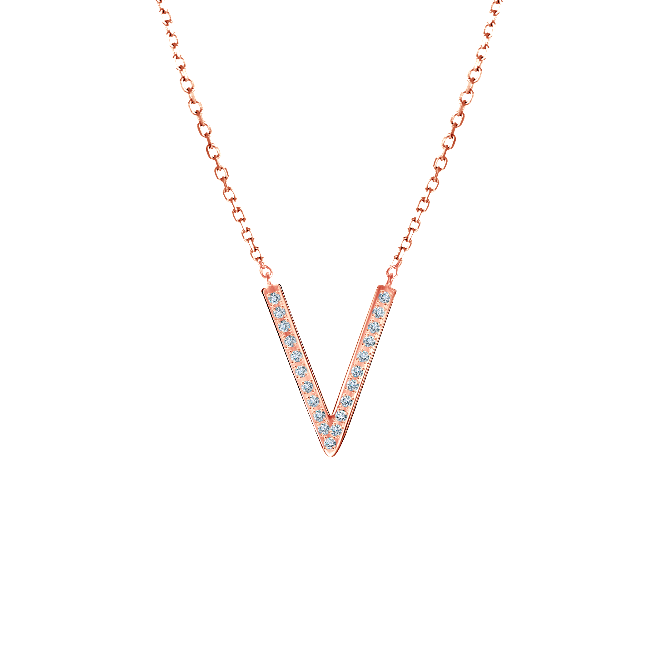 Halskette Buchstabe V mit weißen Diamanten 0,07 ct 585er Roségold 42 cm