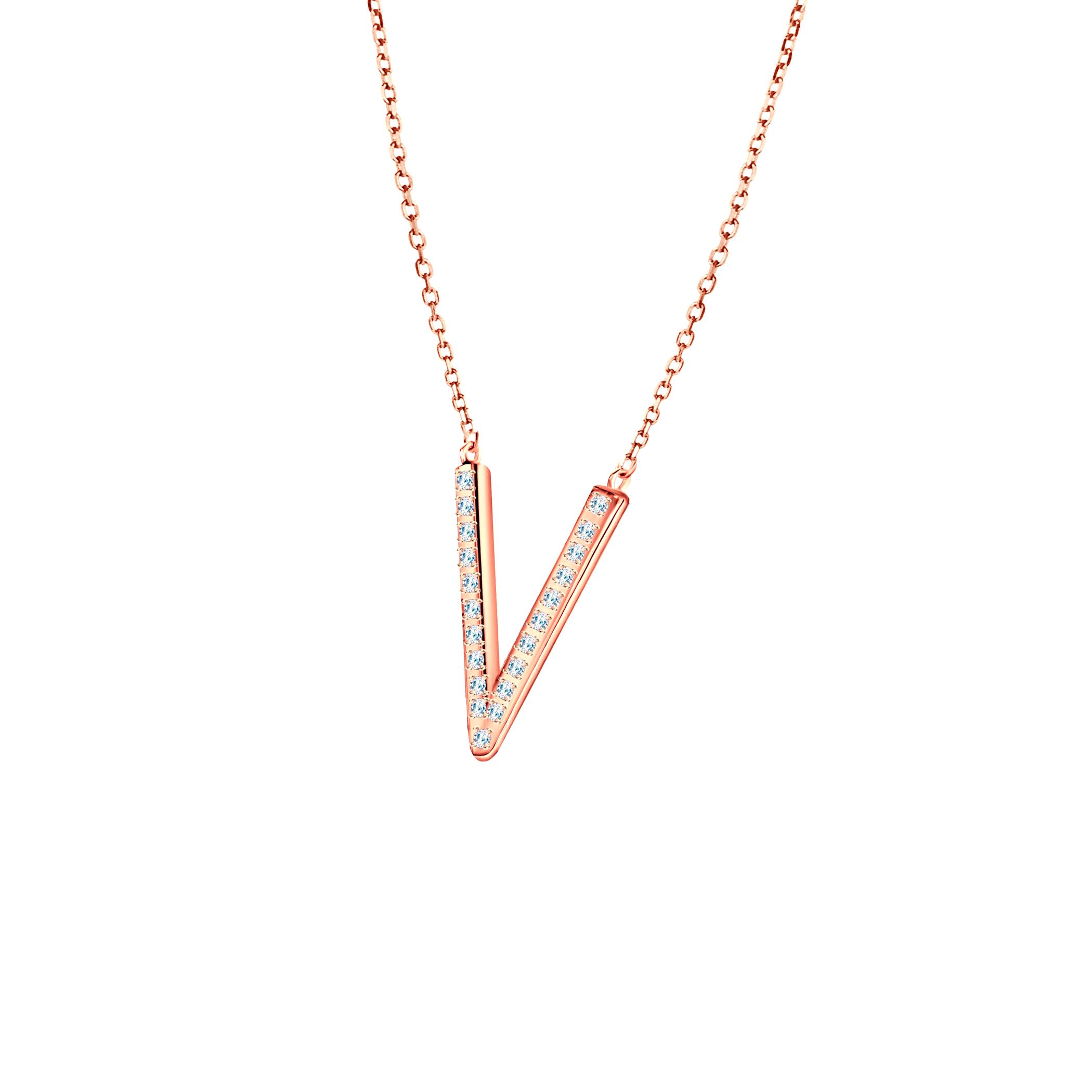 Halskette Buchstabe V mit weißen Diamanten 0,07 ct 585er Roségold 42 cm - 4