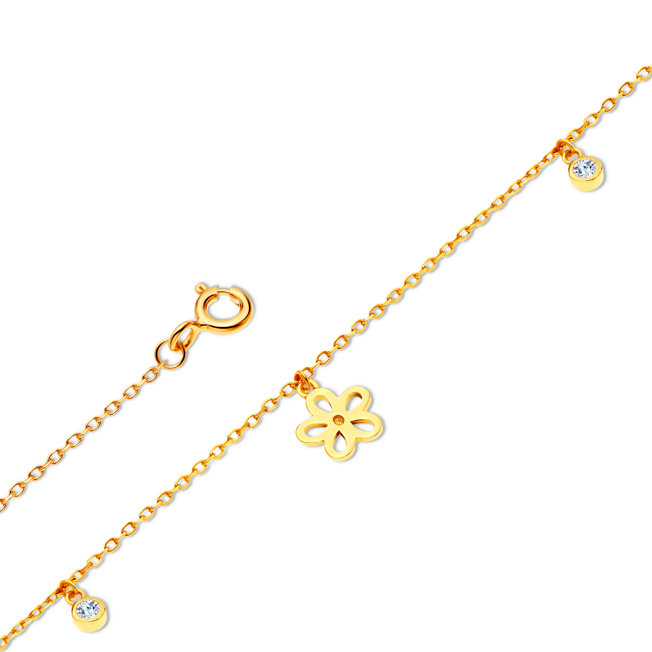 Bransoletka kwiatek Savicki: srebrna pozłacana, cyrkonie - 3