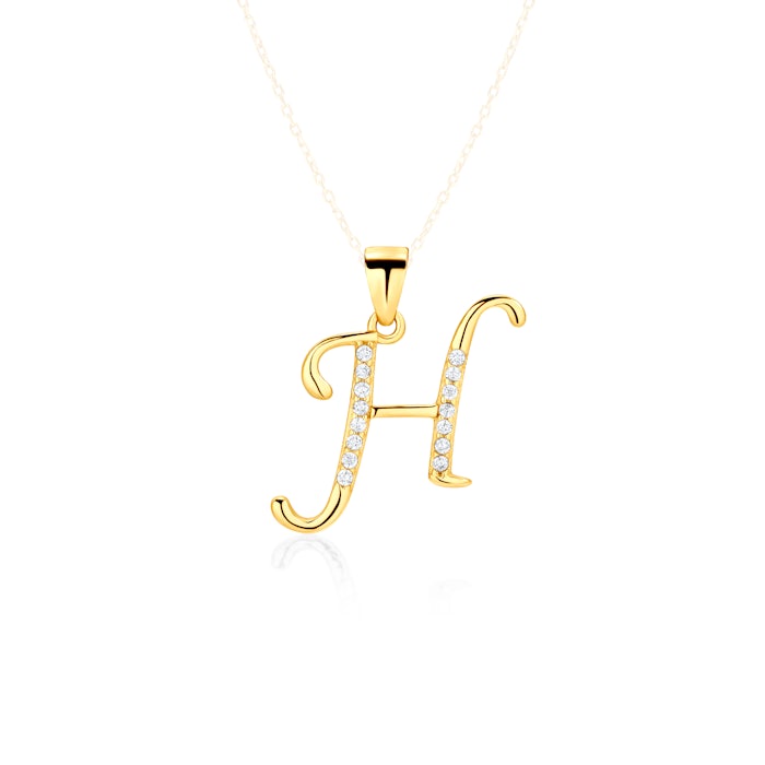 Pendant letter H Savicki: gold-plated silver, cubic zirconia