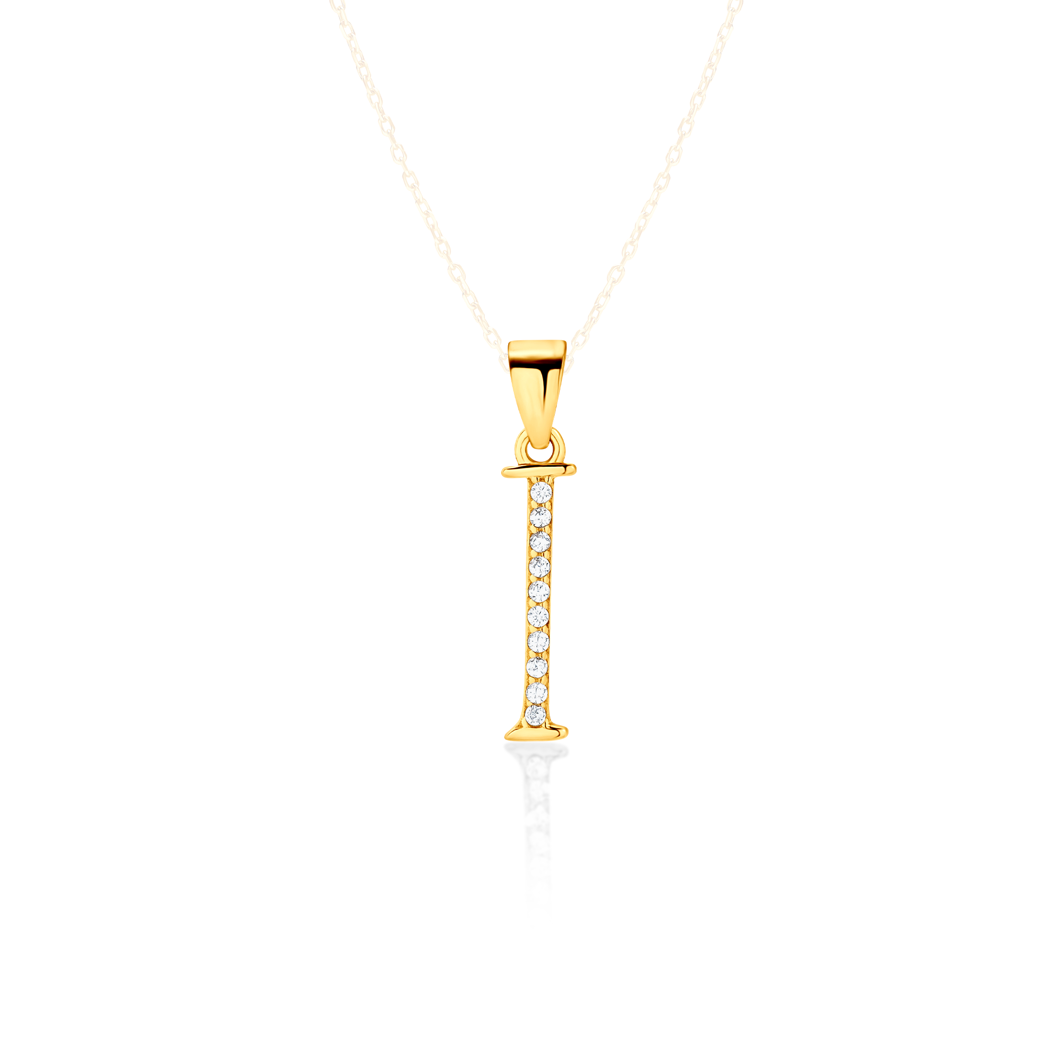 Pendant letter I Savicki: gold-plated silver, cubic zirconia