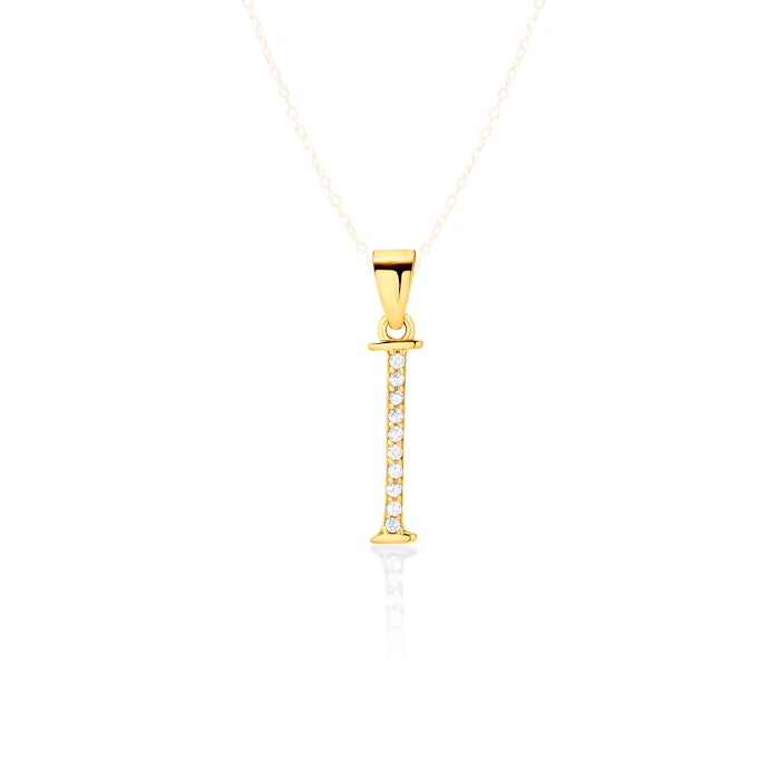 Pendant letter I Savicki: gold-plated silver, cubic zirconia