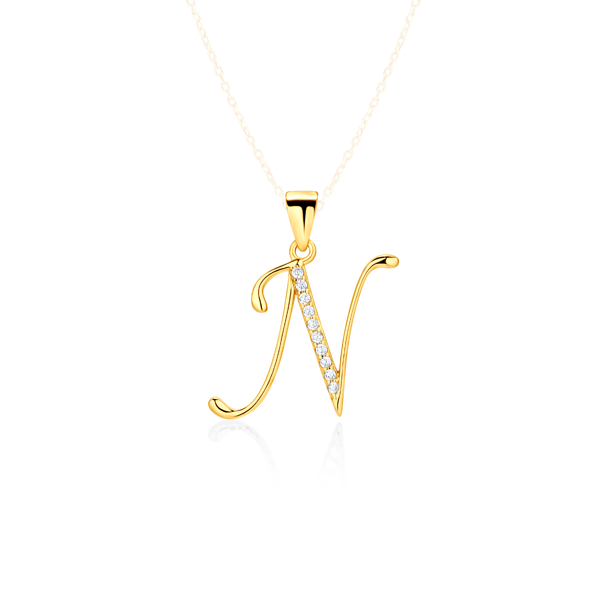 Pendant letter N Savicki: gold-plated silver, cubic zirconia