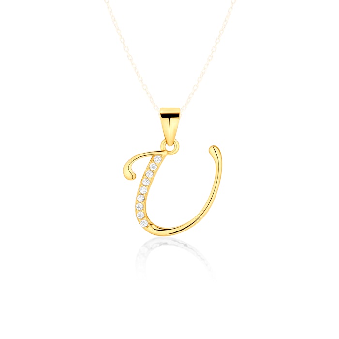Pendant letter U Savicki: gold-plated silver, cubic zirconia
