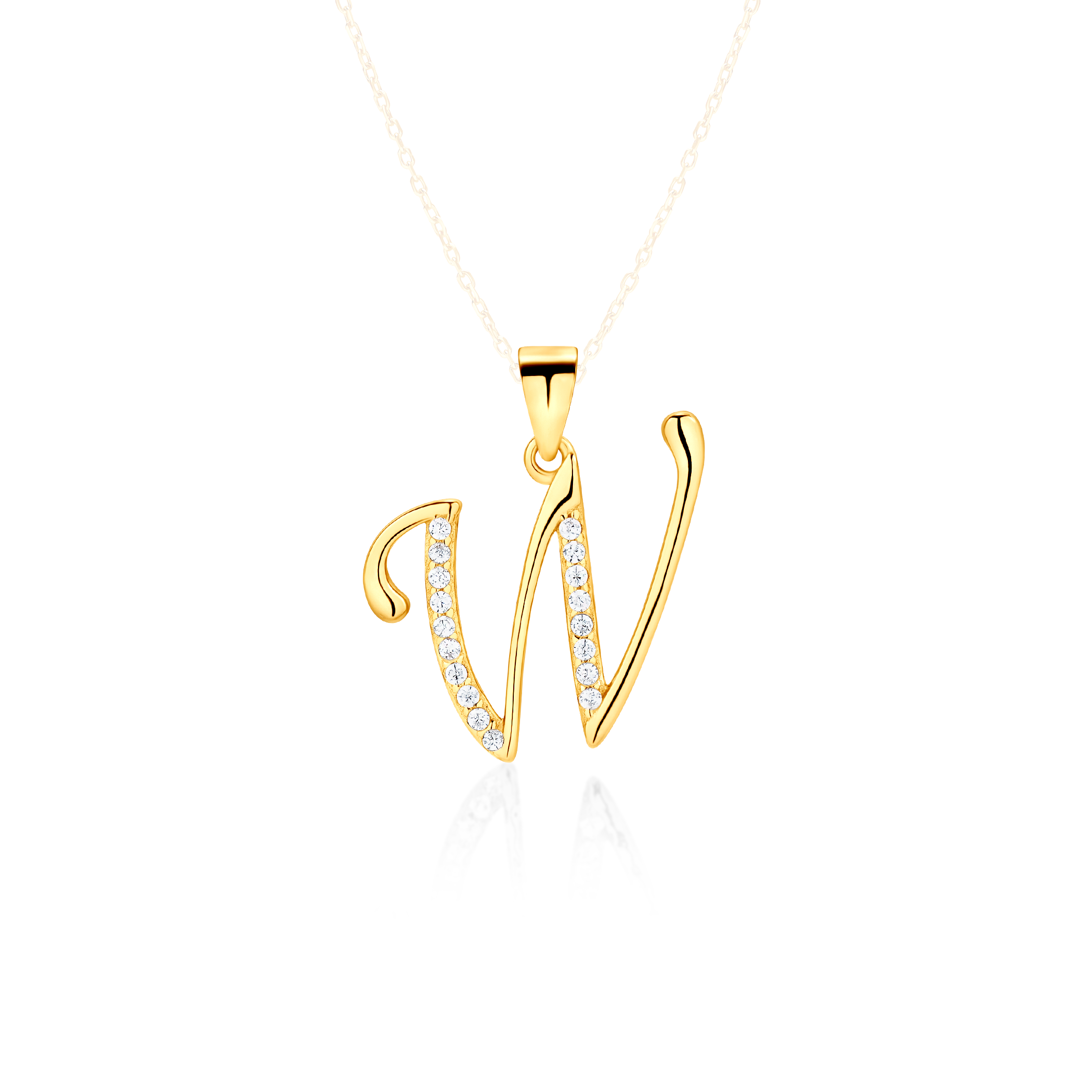 Zawieszka literka W Savicki: srebrna pozłacana, cyrkonie