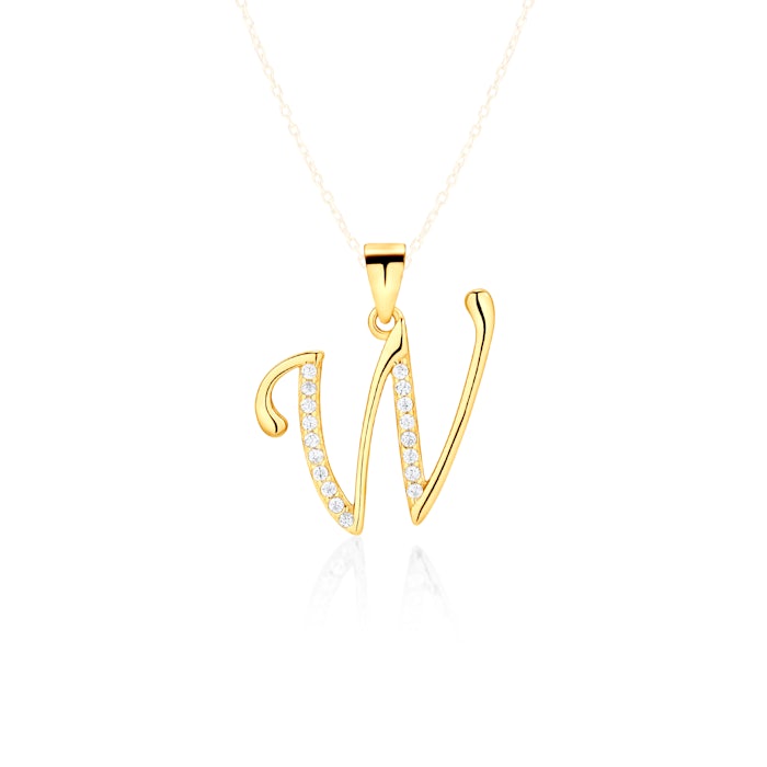 Zawieszka literka W Savicki: srebrna pozłacana, cyrkonie