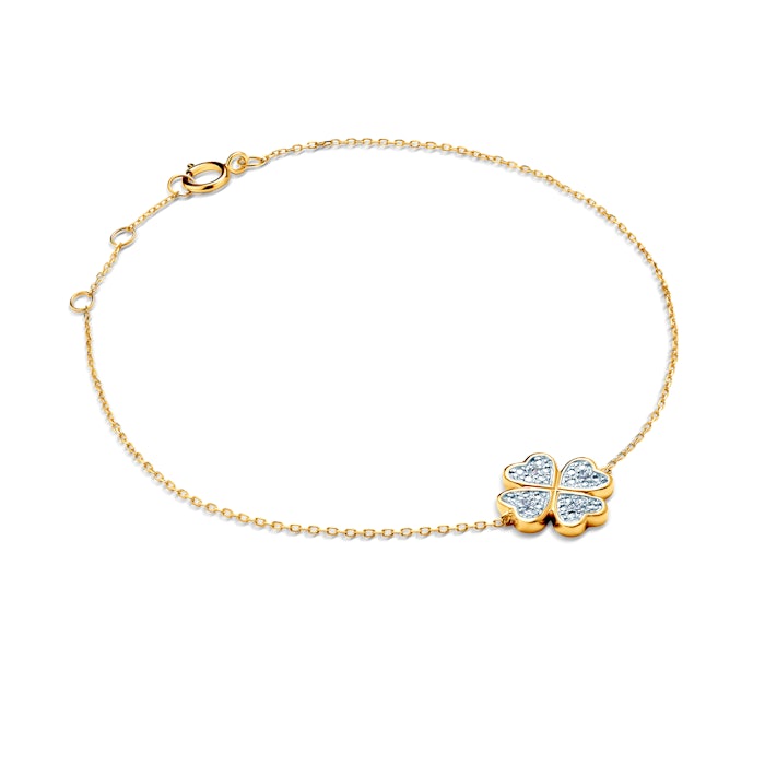 Bransoletka koniczynka Savicki: złota, diamenty