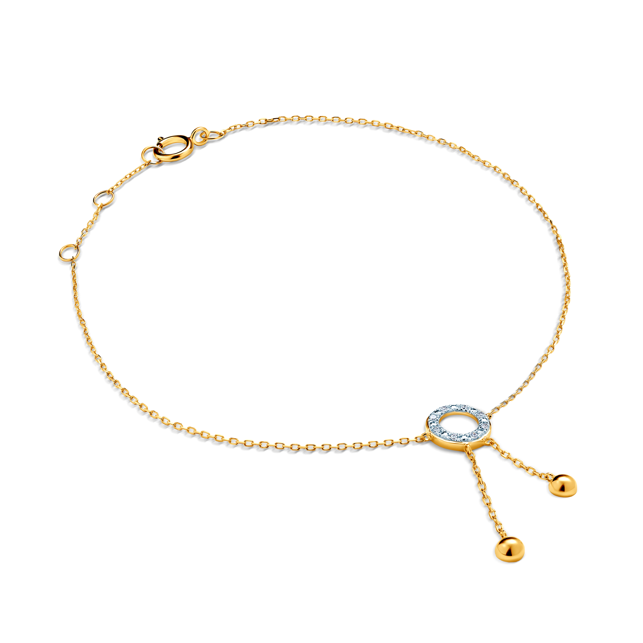 Bransoletka celebrytka koło złota 585 z białym diamentem 0.02ct 18cm