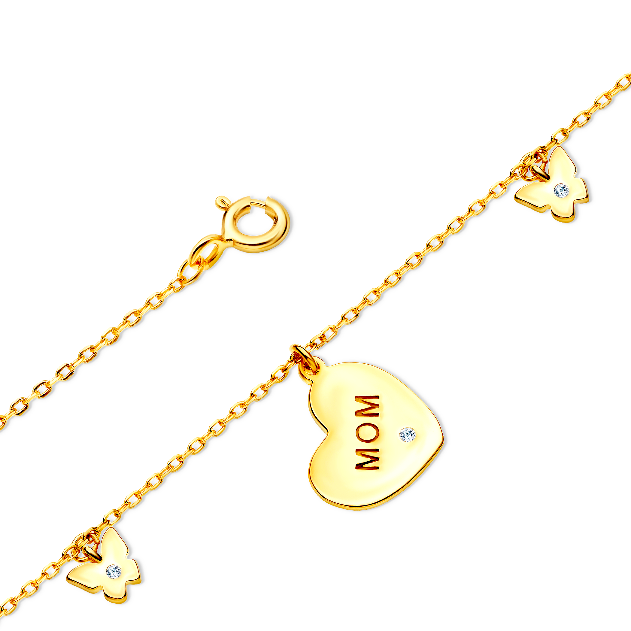 Naszyjnik mom, serce i motyle Savicki: srebrny pozłacany, cyrkonie