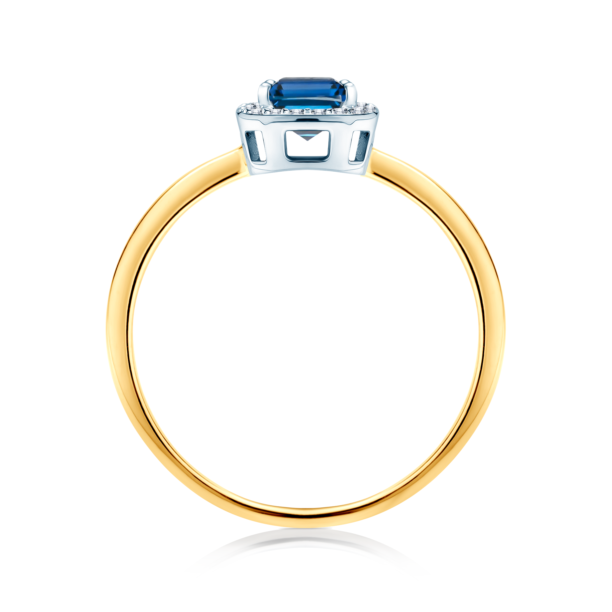 Pierścionek zaręczynowy SAVICKI: dwukolorowe złoto, niebieski szafir